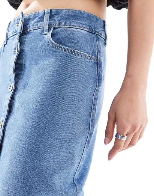 Vero Moda button front midi denim skirt in light blue wash, 5 of 5