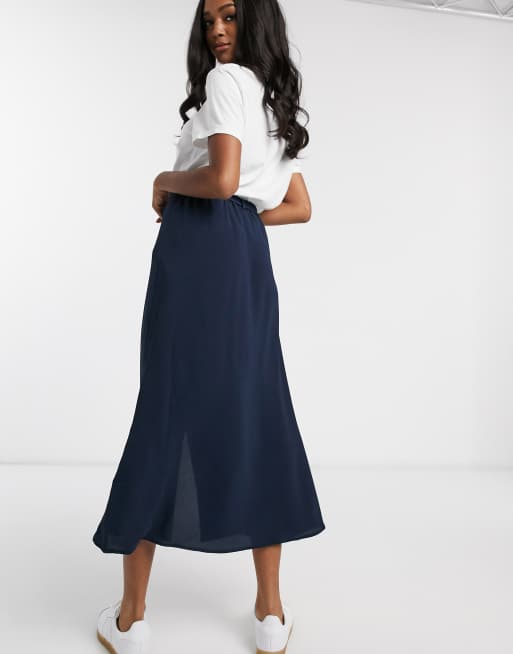 Button front hotsell skirt navy blue