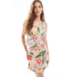 [Vero Moda] Vero Moda button front square neck top in conversational tropical print (Part of a set)-Multi M PALMS PRINT