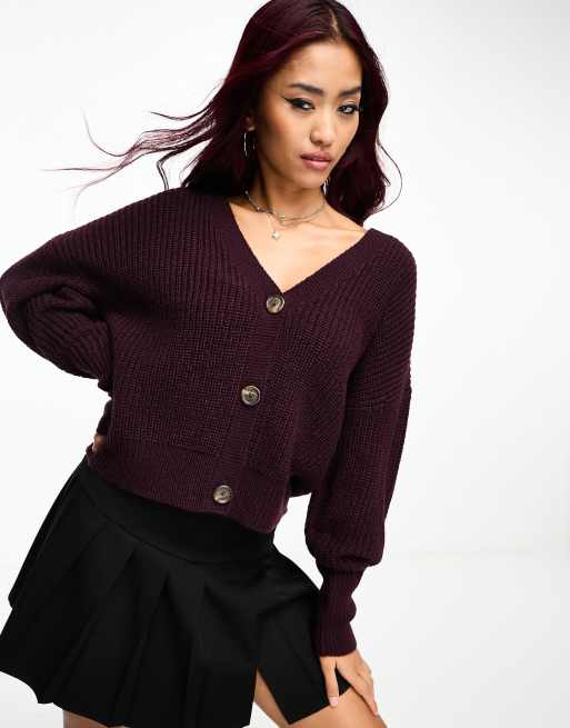 Vero Moda button through cardigan in burgundy red ASOS