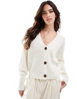 Vero Moda button through chunky rib cardigan in cream-White