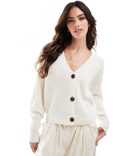 Vero Moda button through chunky rib cardigan in cream - view 1