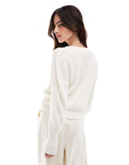 Vero Moda button through chunky rib cardigan in cream, 2 of 4