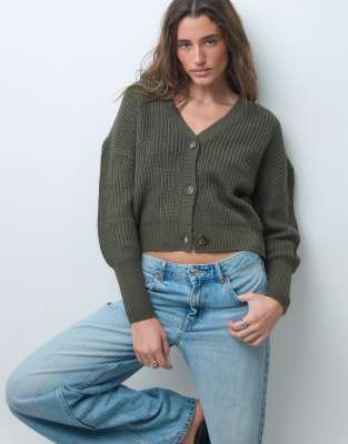 Vero Moda Button Through Chunky Rib Cardigan In Green