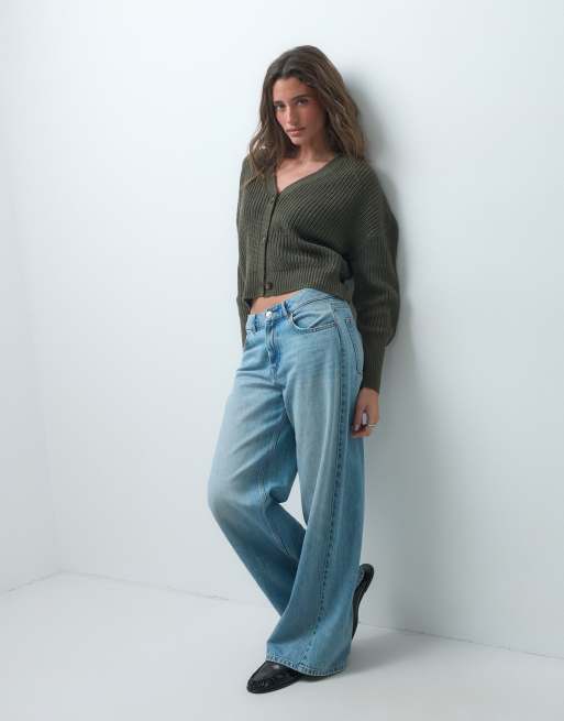 Vero Moda button through chunky rib cardigan in dark green, 2 of 4
