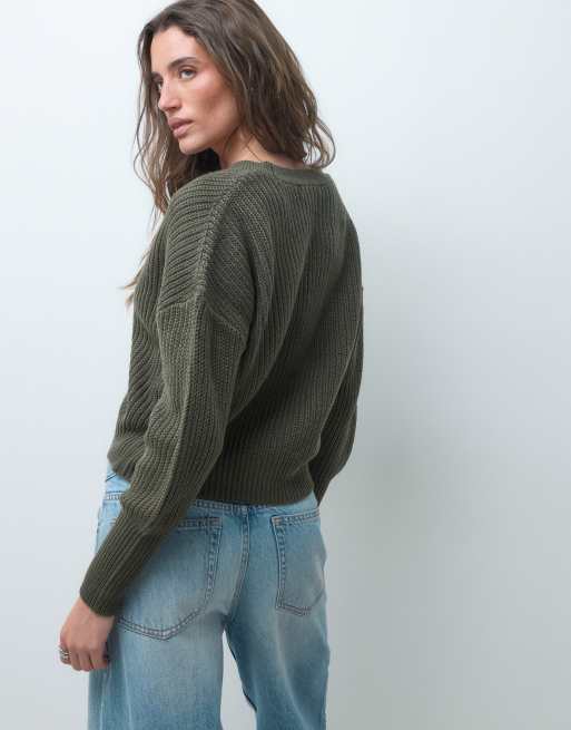 Vero Moda button through chunky rib cardigan in dark green, 4 of 4