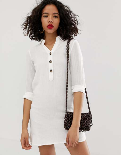 white longline shirt dress