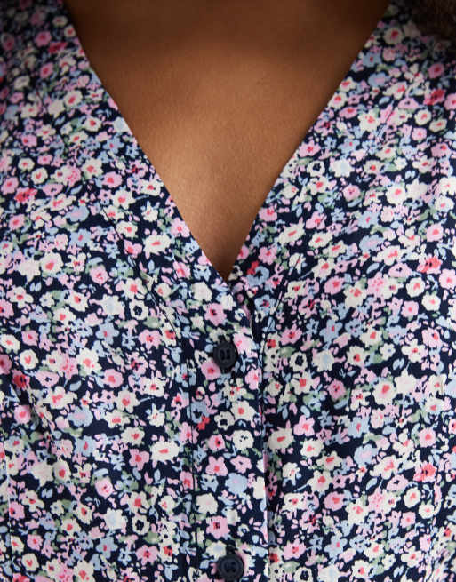 Vero Moda button through mini skater dress in navy based ditsy floral, 4 of 4