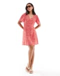 [Vero Moda] Vero Moda button through mini skater dress in red spot print XS Firey Red AOP