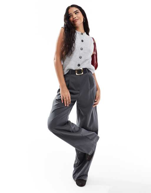Vero Moda button through sleeveless singlet in light grey melange