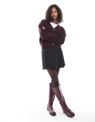 Vero Moda Button Up Chunky Rib Knit Cardigan In Red
