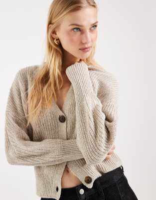 Vero Moda Button Up Chunky Rib Knit Cardigan In Neutral