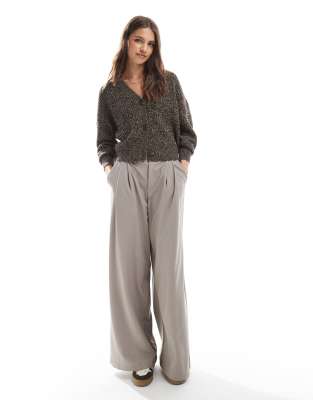 Vero Moda Button Up Chunky Ribbed Cardigan Chocolate Melange-brown In Brown