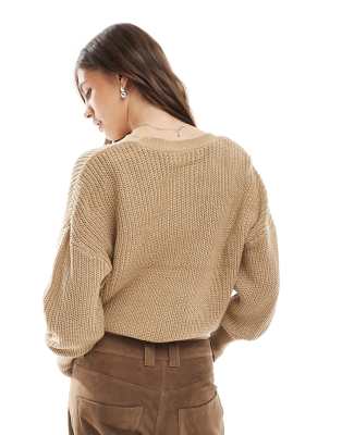 Vero Moda Button Up Chunky Ribbed Cardigan In Nude