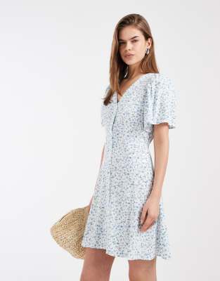 Vero Moda Button Up Mini Skater Dress In White