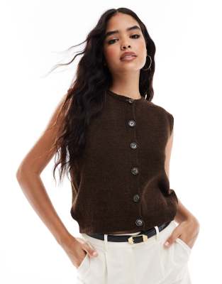 button up sleeveless vest in dark brown melange