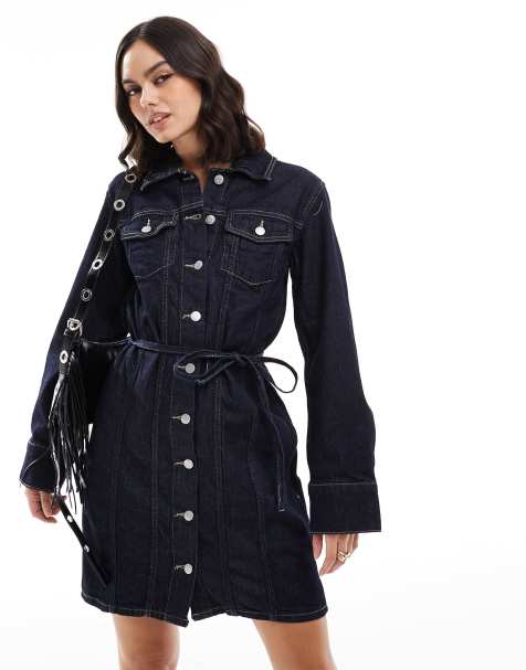 Vero Moda buttondown denim mini dress in dark blue  - view 1