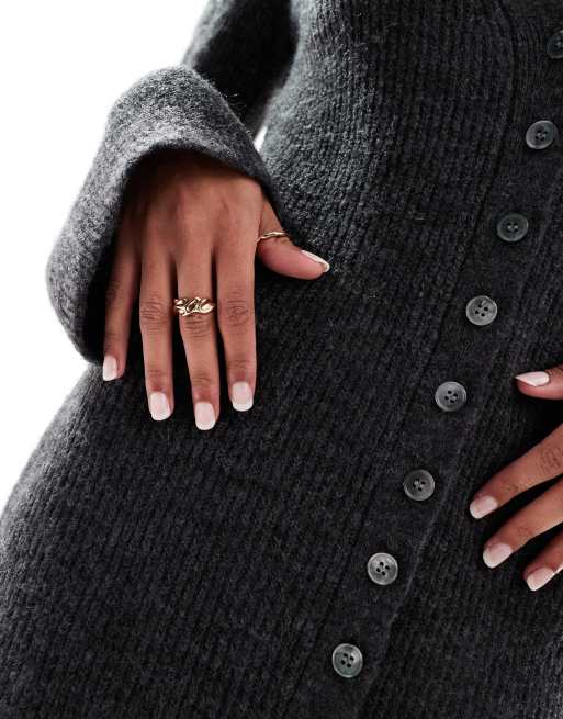 Vero Moda buttondown knitted maxi dress in dark grey melange ASOS