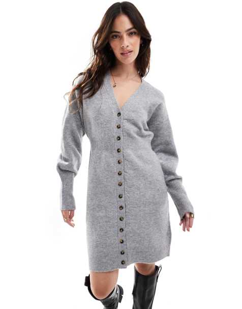 Vero Moda buttondown knitted mini dress in light grey melange - view 1