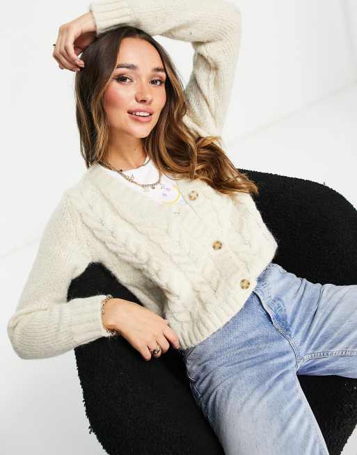 Zonsverduistering buiten gebruik Uitgebreid Vero Moda cable knit cardigan in cream | ASOS