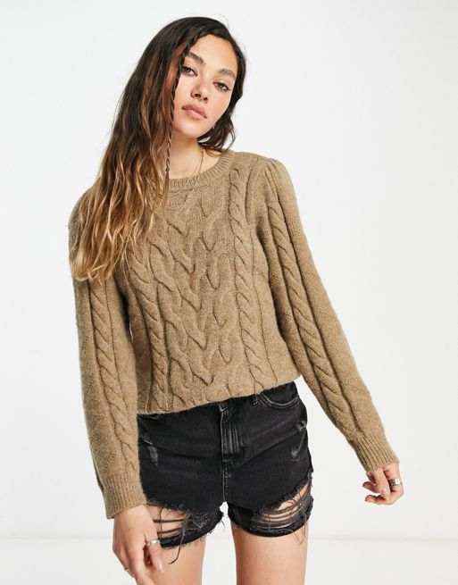 Vero Moda cable knit jumper in brown