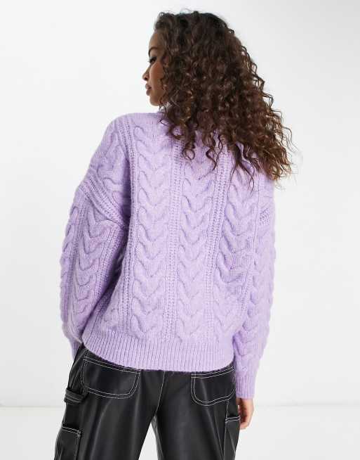 ASOS DESIGN jacquard knit jumper with pansy design in lilac