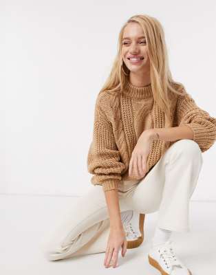 tan cable knit sweater