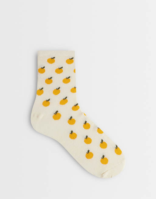 Vero Moda - Calcetines tobilleros color crema con estampado de naranjas