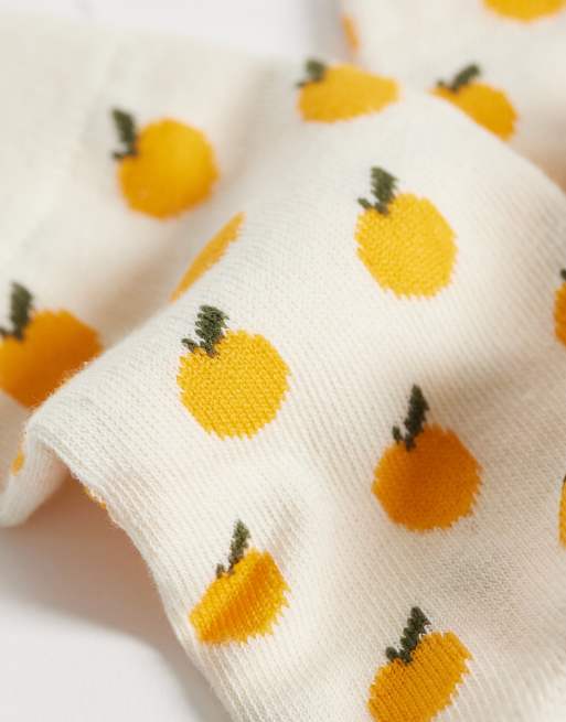 Vero Moda - Calcetines tobilleros color crema con estampado de naranjas, 3 de 3