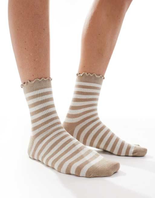 Vero Moda - Calzini glitterati a righe color oro con volant sui bordi