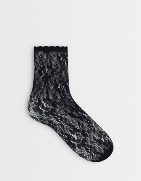 Vero Moda calzini trasparenti con bordo smerlato neri - view 1