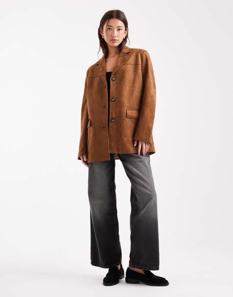 Vero Moda faux suede oversized blazer in camel