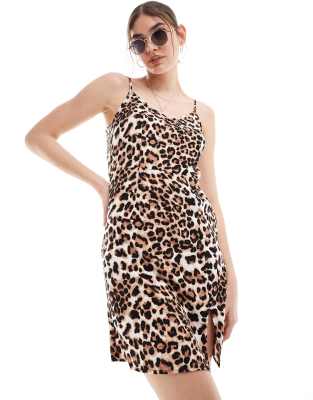 Shop Vero Moda Cami Dress With Split In Leopard Print-multi