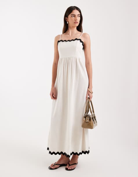 Vero Moda cami maxi dress with contrast scalloped trim in cream - view 1