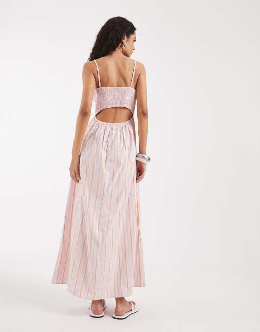 Vero Moda cami midi dress in pink and orange stripe print, 2 of 4