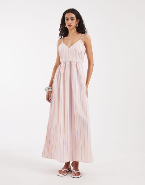 Vero Moda cami midi dress in pink and orange striped print - view 1