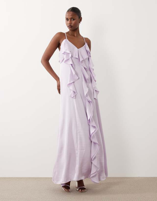 Vero Moda cami midi dress with ruffle trim detail in lilac | ASOS