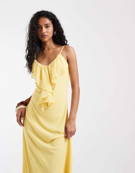 Vero Moda - Cami midi-jurk met ruches in geel - view 1