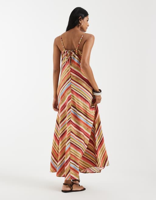 Vero Moda - Cami-midikjole med chevron-detaljer i multifarvet stribet print, 4 af 4