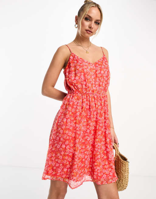 Women's Floral Summer Dress, Slim Chiffon, Floral Dress, Red, 4XL,Maxi  Dresses for Women