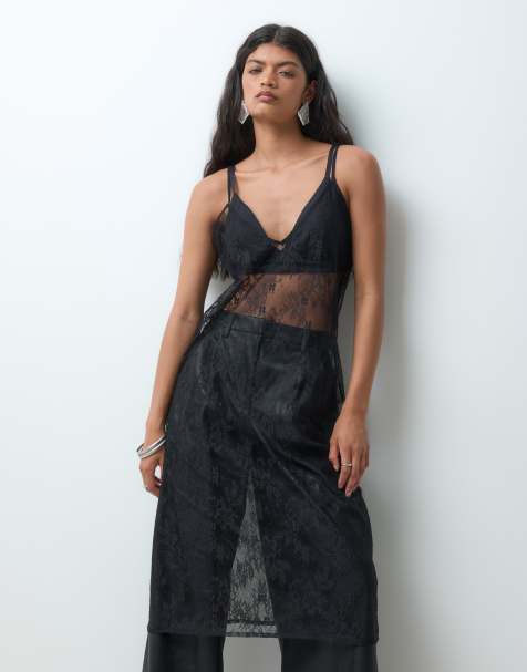 Vero Moda cami strap lace layering dress in black - view 1