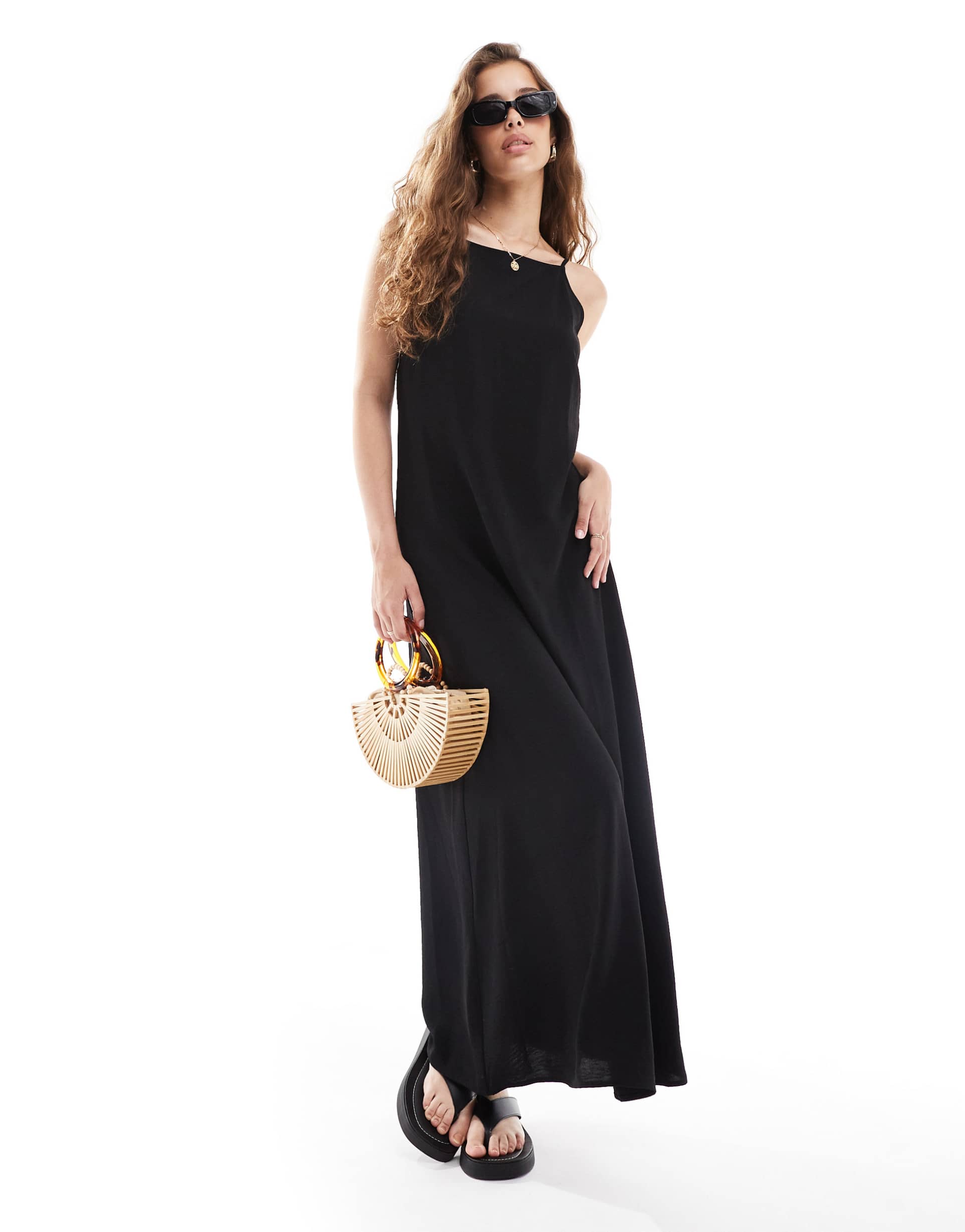 vero moda cami strap maxi dress in black