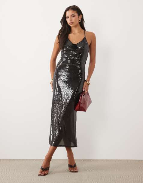 Vero Moda cami strap sequin midi dress in chocolate brown - view 1