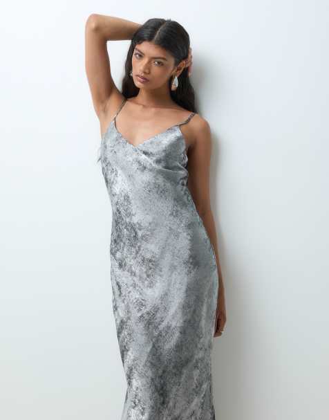 Vero Moda cami strap shimmer detail maxi dress in silver - view 1