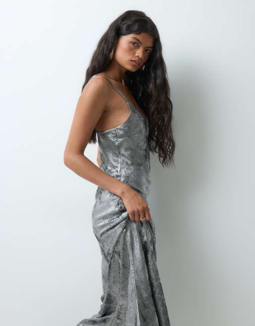 Vero Moda cami strap shimmer detail maxi dress in silver, 4 of 5