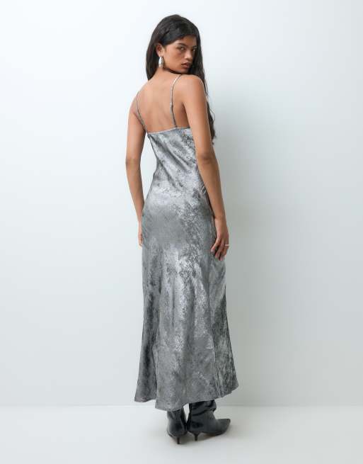 Vero Moda cami strap shimmer detail maxi dress in silver, 5 of 5