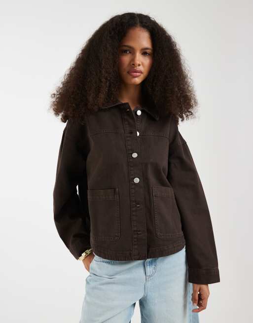 Vero Moda - Camicia giacca di jeans color cioccolato con tasche sul davanti