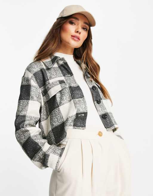 Vero Moda - Camicia giacca in tessuto spazzolato a quadri neri