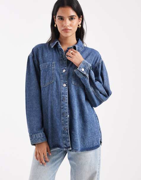 Vero Moda - Camicia in denim oversize lavaggio blu medio - view 1
