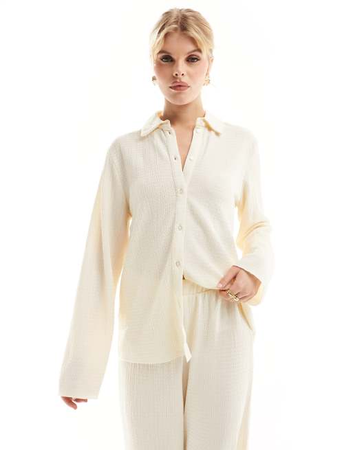 Vero Moda - Camicia in jersey testurizzata color crema in coordinato